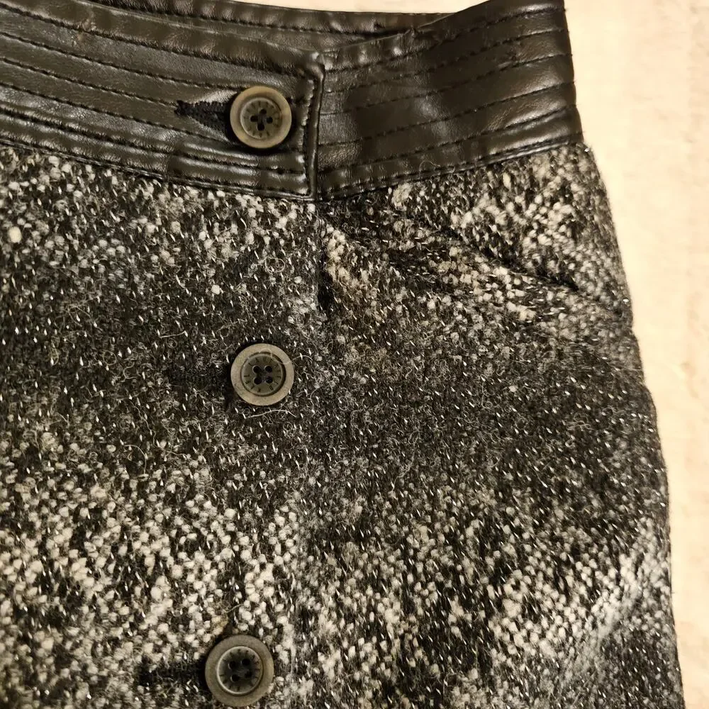 Karl Lagerfeld Sz6 Boucle Tweed Wool blend Lined‎ WrapGrayBlack Fauxleatherskirt